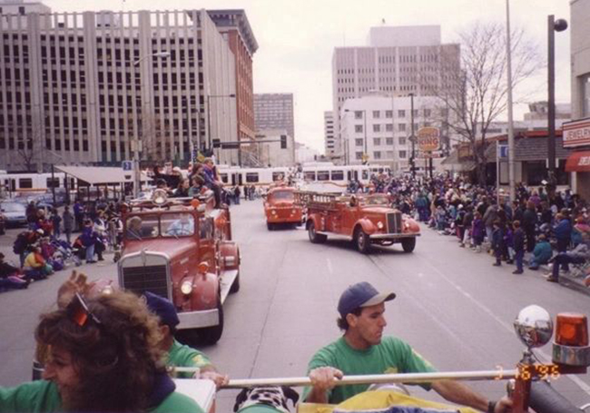 Fire vehicles in a parade