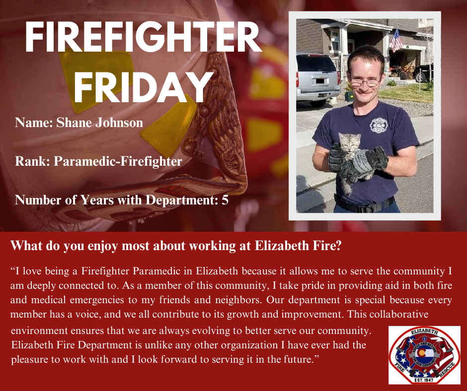 Firefighter Friday social media post for Shane Johnson