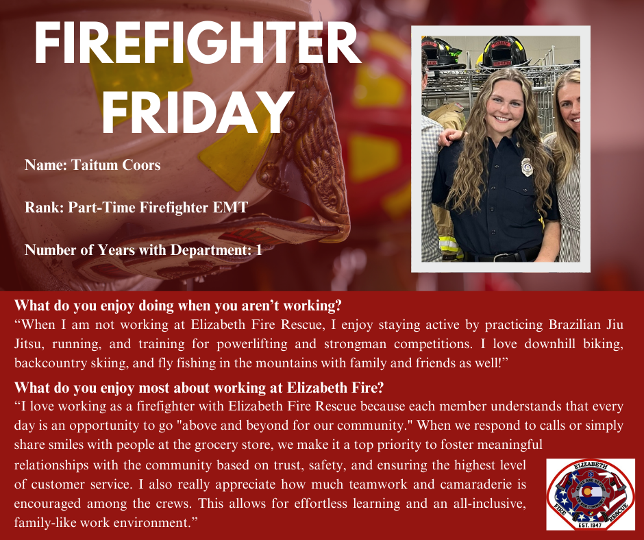 Firefighter Friday social media post for Taitum Coors