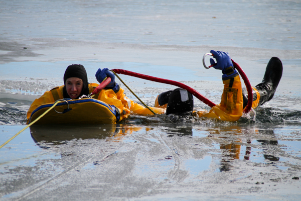 Crews during ice rescue training