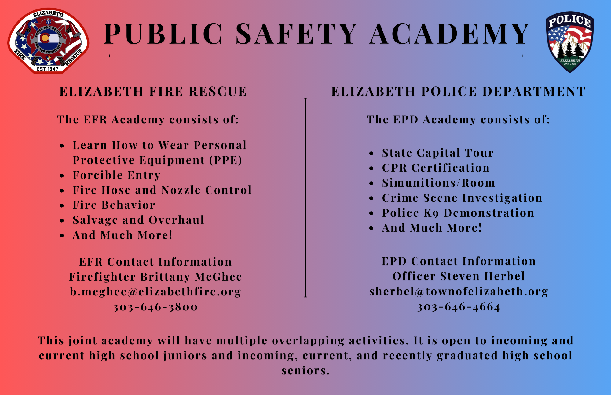 Public Safety Academy flyer