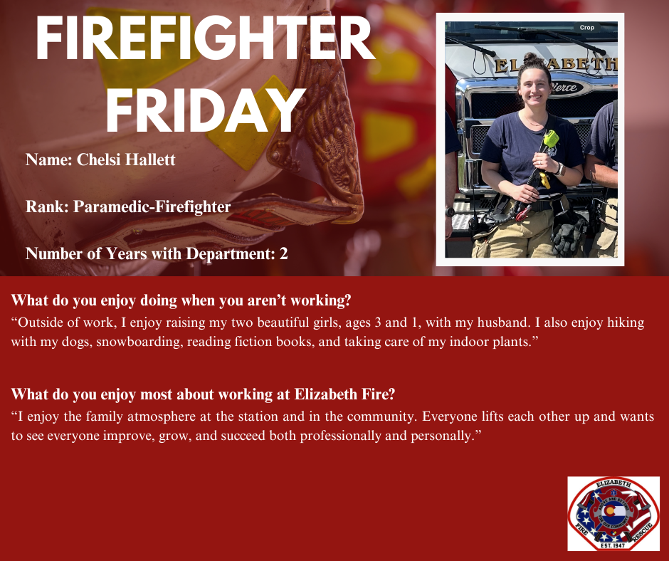 Firefighter Friday social media post for Paramedic-Firefighter Chelsi Hallett