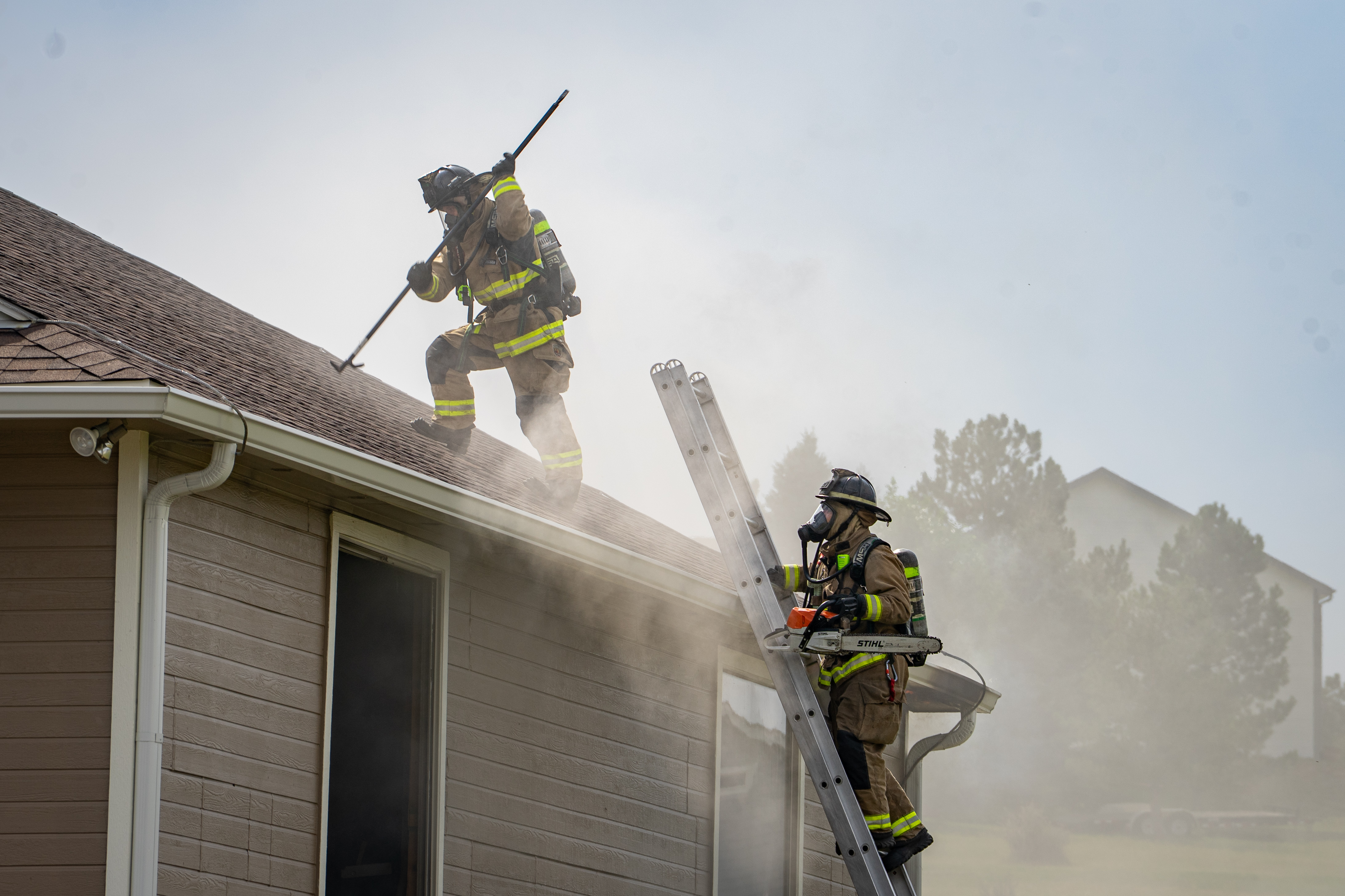 Firefighters on scene of a fire 